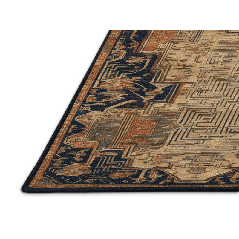 Machine Washable Art Deco Brown Area Rug, Runner 2' x 4'