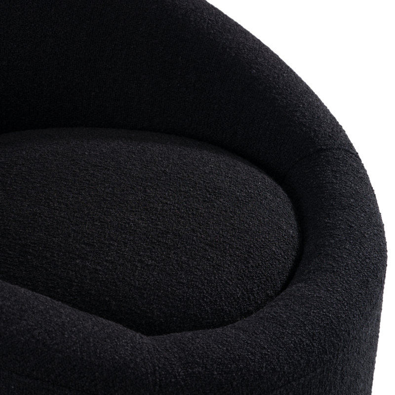 Upholstered Swivel Barrel Chair, Black Boucle