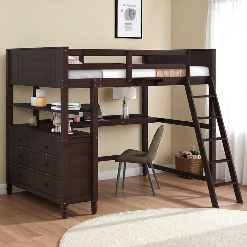 Havannah Kids Loft Bed with Desk and Drawers, Twin, Gray
