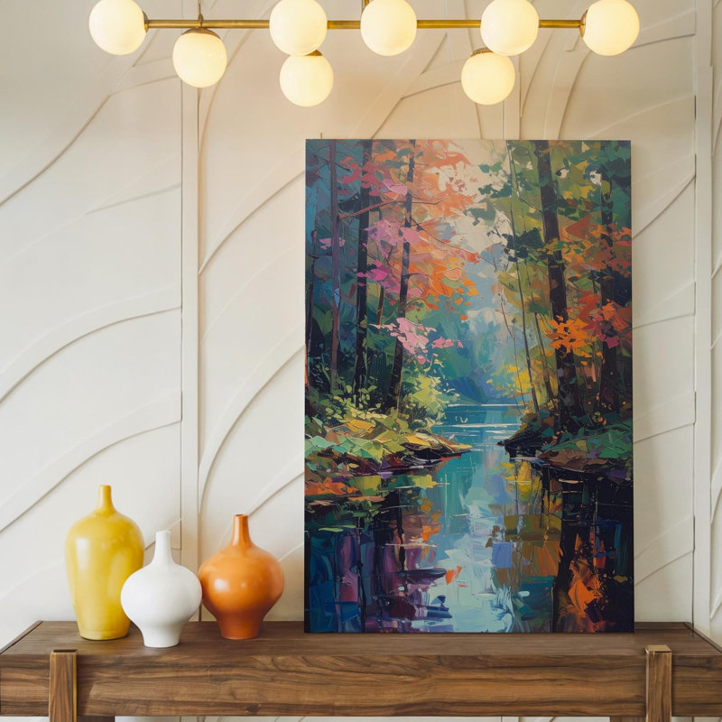 Art mural abstrait, reflet de la forêt, impression sur toile avec automne et printemps, toile prête à accrocher