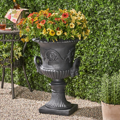 Jardinière Garden Urn - Élégant contenant en béton noir pour fleurs, herbes, plantes grasses et légumes