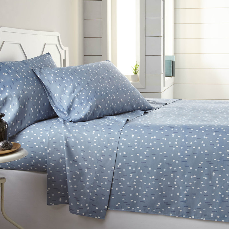 Ensemble de draps en microfibre à pois Vilano Choice, Ensemble de draps pour grand lit + un drap-housse , Bleu