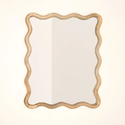 Decorative Wavy Wall Mirror with Mango Wood Frame, Ideal for Modern and Rustic Interiors, 36x48 Inch