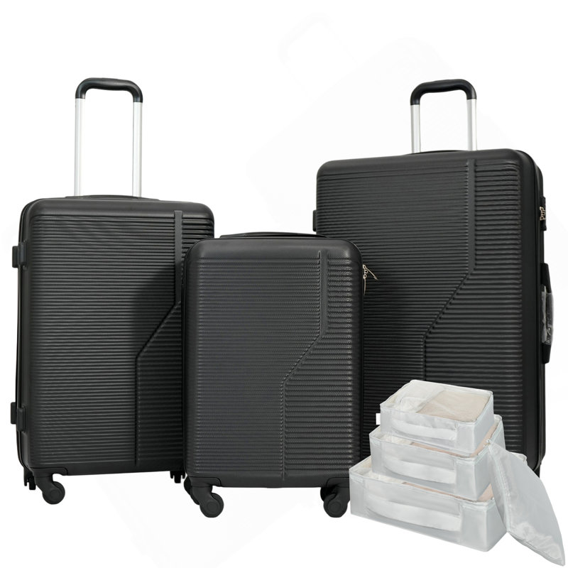 7-Piece Luggage Set ABS Lightweight & Durable Suitcase With Spinner Wheels, TSA Lock, (20/24/28), Black