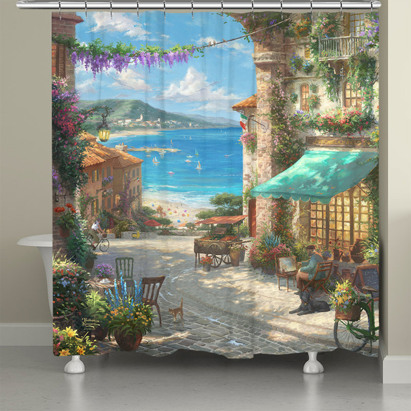 Thomas Kinkade Italian Café Shower Curtain, 71" H x 74" W