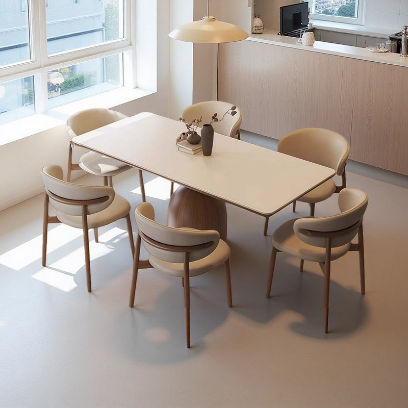 Table de salle à manger et de repos moderne en dalle de pierre moderne, jumelée à une table de salle à manger en bois massif