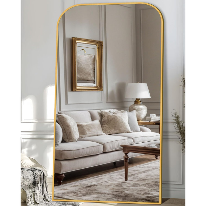 Full Length Mirror, 81"X41" Floor Mirror Freestanding, Arched Floor Standing Large Full Body Mirror With Stand For Bedroom, Hanging Mounted For Living Room, Gold