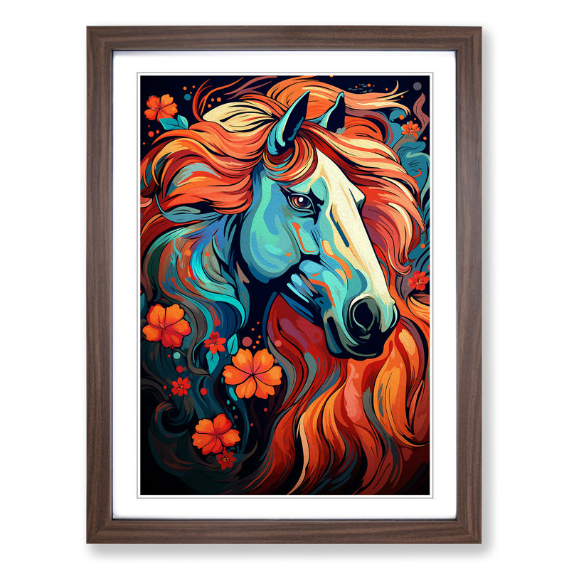 Horse Line No.2 - Framed Print, Walnut Framed, 64cm H x 46cm W x 2cm D