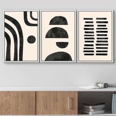 Formes géométriques demi-cercles et lignes noires et brun clair style Mid-Century moderne relax / calme 3 pièces