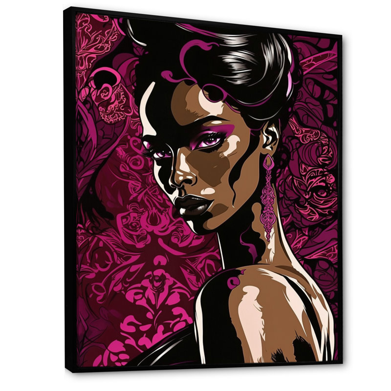 «Retro Haute Couture African American Lady VII», reproduction sur toile, H 32 po x l 16 po x P 1 po, Cadre flottant noir