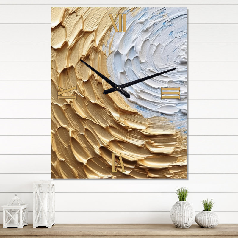 Horloge murale à spirales abstraites dorées et tourbillons infinis III, Petit