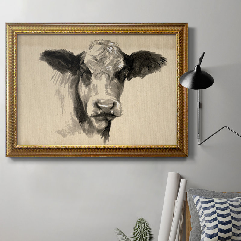 Charcoal Cow II - Peinture sur toile encadrée, H 18 po x l 27 po x P 2,5 po
