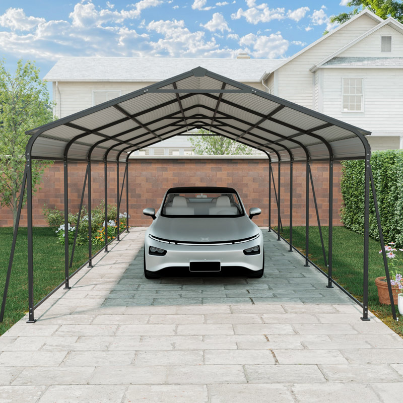 13x26.5 Metal Heavy Duty Carport Outdoor Canopy Large Garage With Galvanized Steel Roof And Frame For Driveway Car,truck