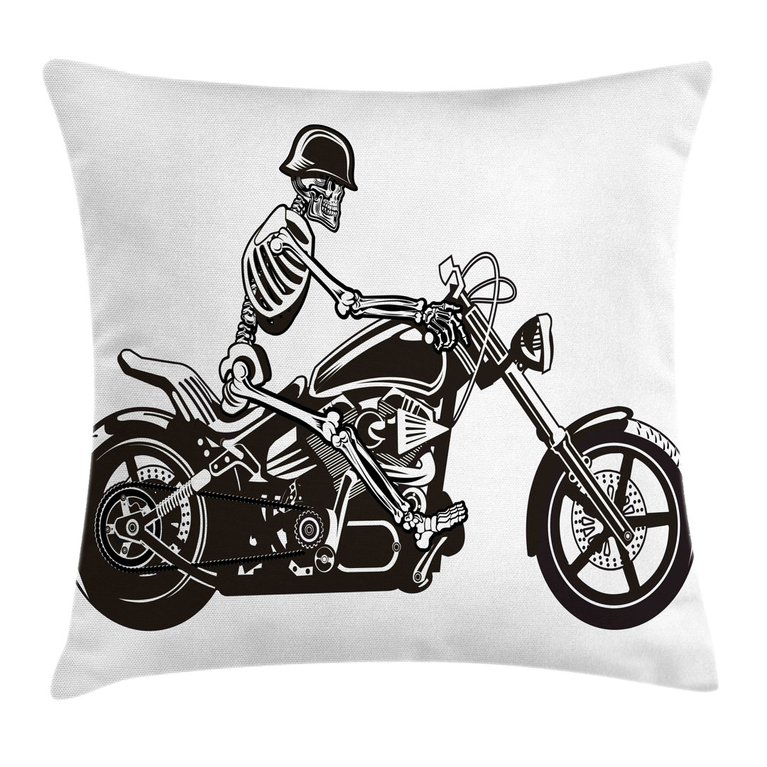 Kissenbezug, Verrückter Halloween-Motorrad, Skelett, Charcoal Grau und Weiß