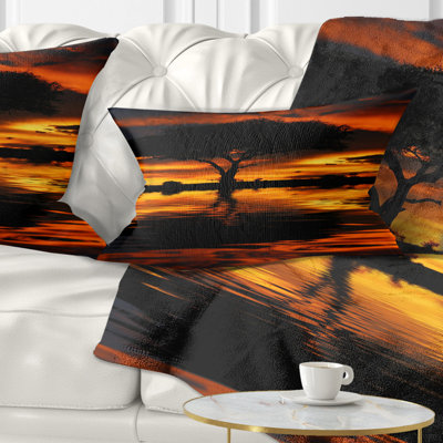 Coussin lombaire silhouette d'arbre et coucher de soleil africain