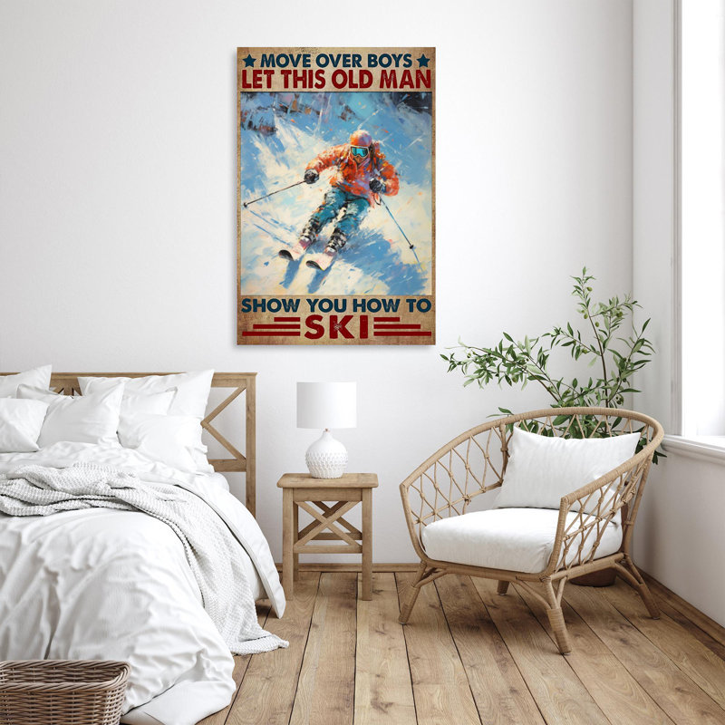 «Old Man Show You How To Ski», reproduction d'art graphique sur toile tendue 1 pièce | 0412, H 20 po x l 16 po x P 1,25 po
