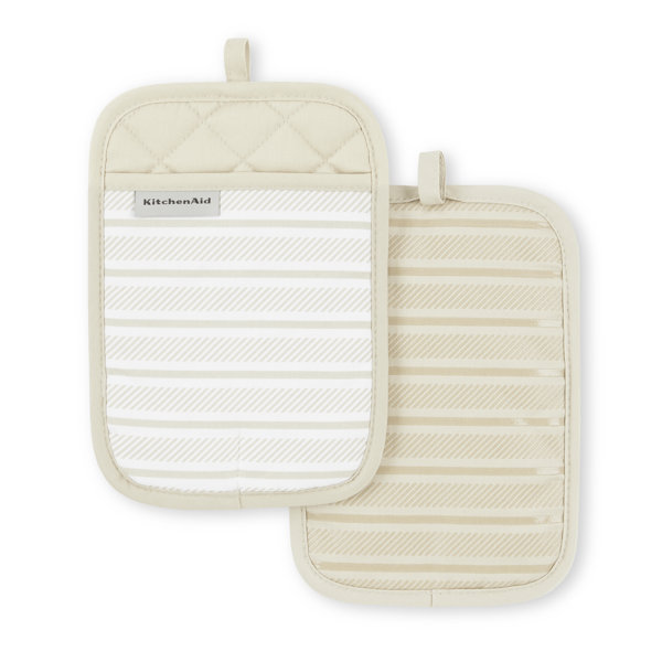 KitchenAid Albany Pot Holder Set, 2-Pack - 7"x10" Matte Grey Cotton With Silicone Grip & Hanging Loop, Heat Resistant