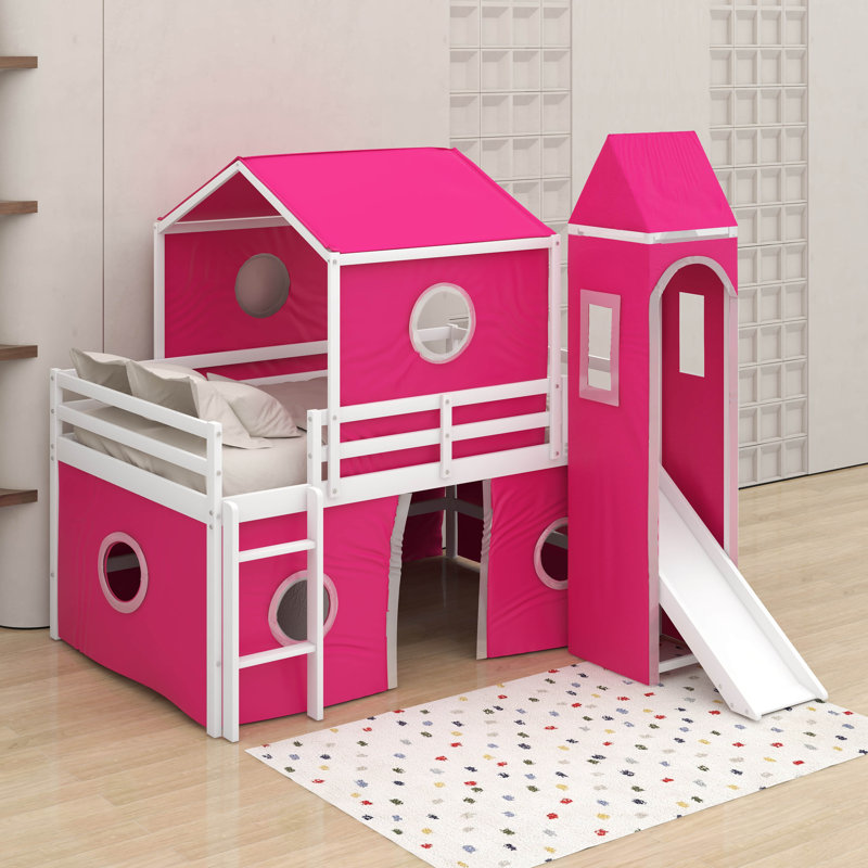 Lit mezzanine double avec tour, Rose