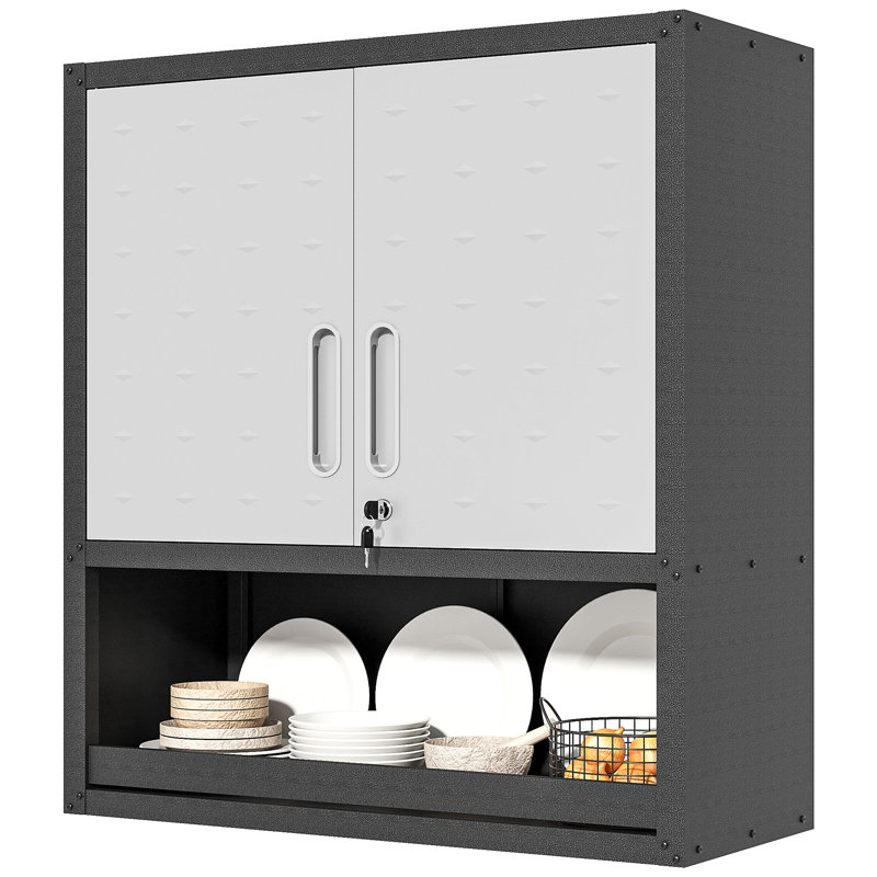 2 Piece Metal Single Storage Cabinet ( 34.5cm H x 75cm W x 30cm D), Black/Gray