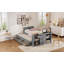 Lit plateforme simple en bois multifonctionnel avec bureau et tablette de rangement au bout du lit, lit gigogne intégré et 3 tiroirs-1784088895