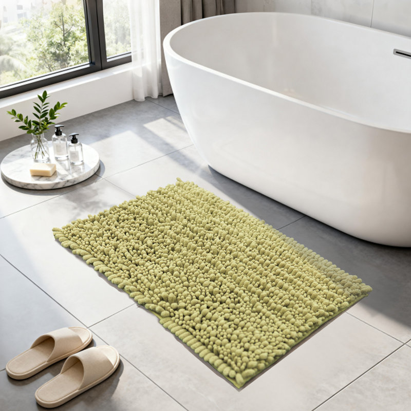 Tapis antidérapant ultra moelleux pour salle de bain en chenille, L 24 po x l 17 po, Vert sauge