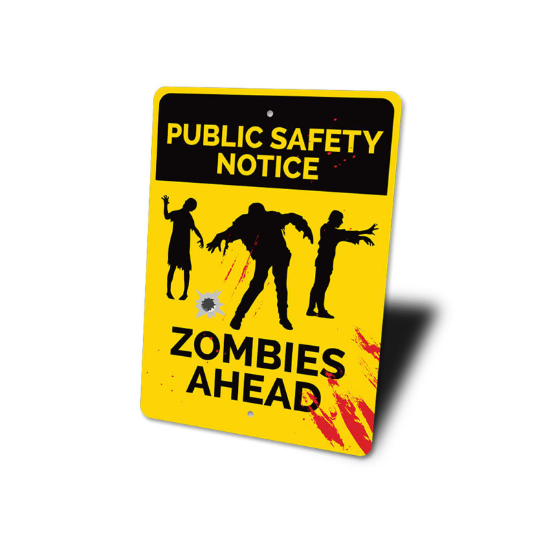 Enseigne zombie en aluminium, H 14 po x l 10 po x P 0,04 po