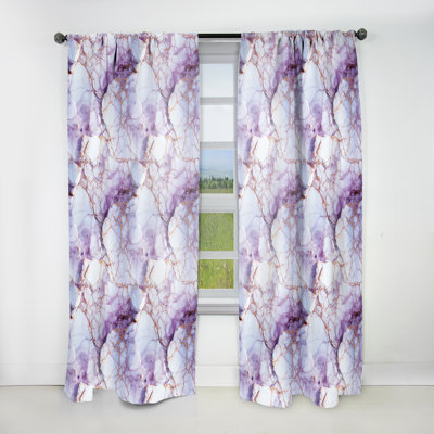 Rideau obscurcissant en marbre or et mauve à motif de veines de cristal - 1 panneau