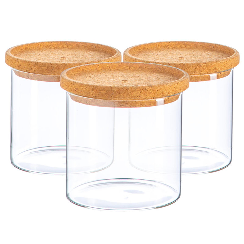 Argon Tableware - Glass Scandi Storage Jars with Cork Lids, 9.5cm H x 10cm W x 10cm D