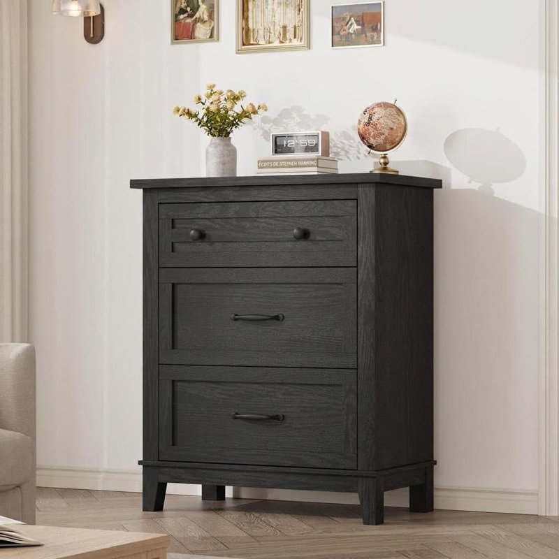 Commode 3 tiroirs en bois pour chambre à coucher avec rangement spacieux, base surélevée pour un nettoyage facile, plateau imperméable, commode rustique moderne