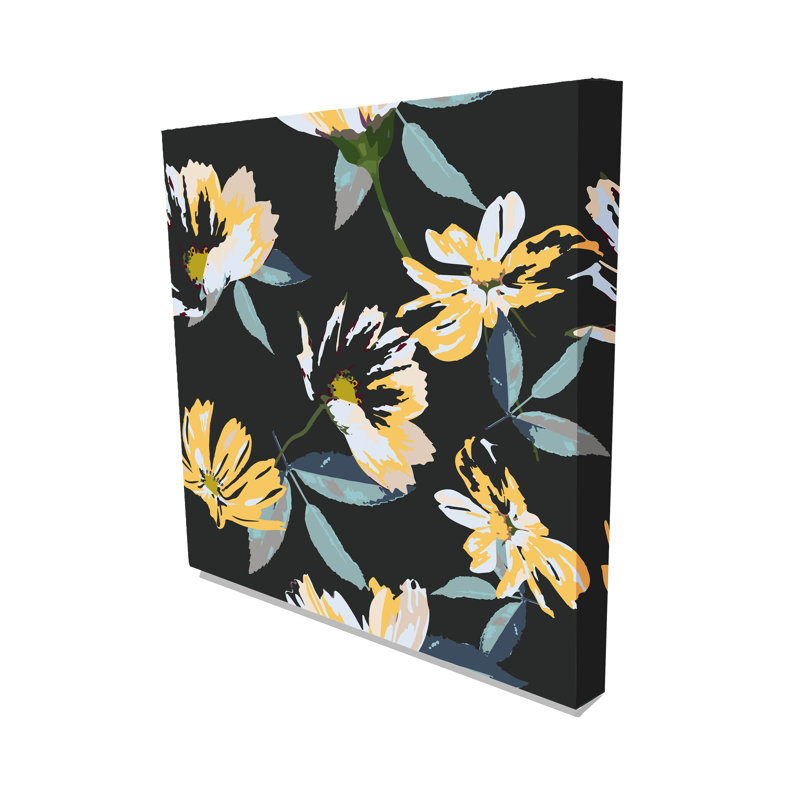 Yellow And Black Floral - Wrapped Canvas Print, 31 cm H x 31 cm W