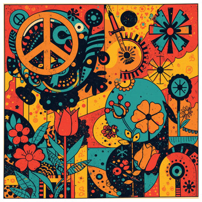 Retro Floral Peace Symbol Quilted Bedspread All Sizes