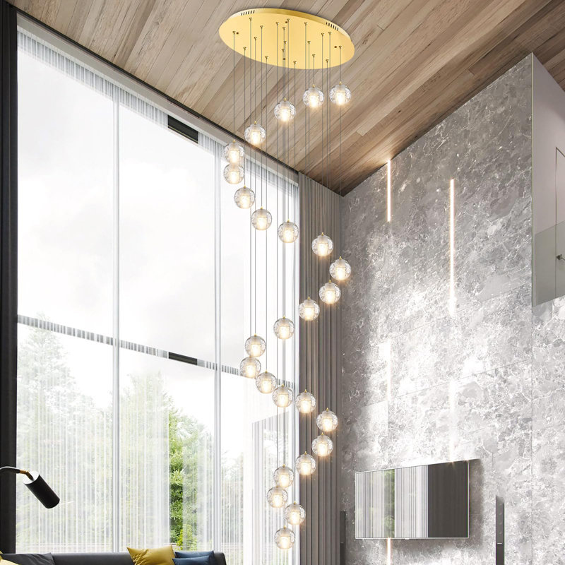 Lustre moderne 20 lumières noir cristal, Or, 180" H X 27.6" W X 27.6" D