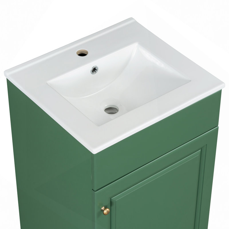 Meuble-lavabo de salle de bain avec lavabo, meuble-lavabo avec tablette de porte et tablette réglable, Vert / doré