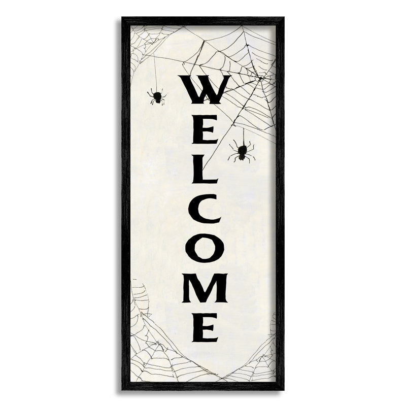 «Spooky Spiderweb Welcome Sign Festive Halloween Greeting» par Sally Swatland - Art textuel, H 30 po x l 13 po