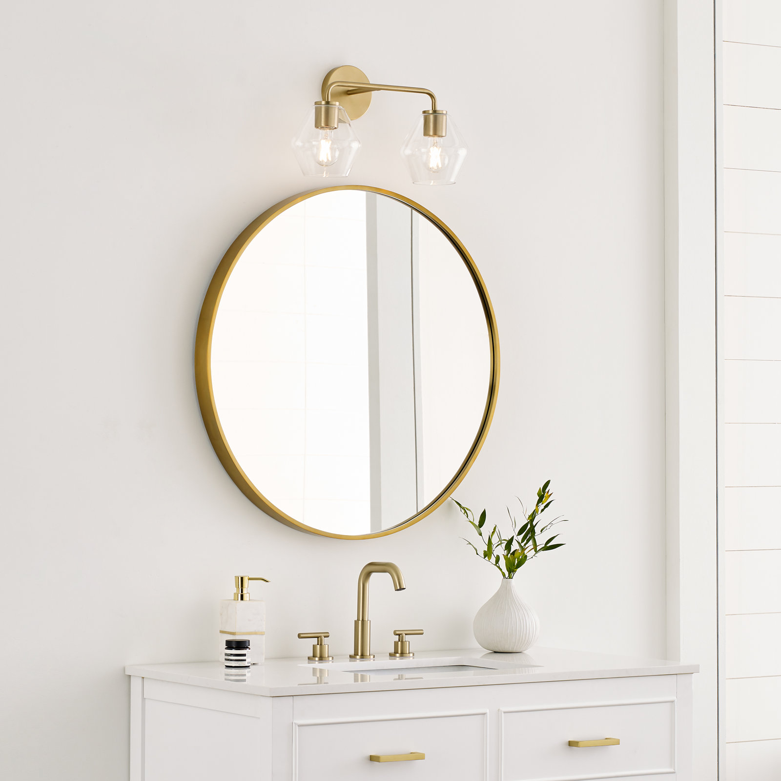 Rooks 2 - Light Dimmable Vanity Light, Satin Brass, Clear