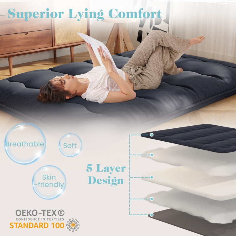Matelas futon 1 place/2 places/Queen/King, housse lavable, tapis pliable, King
