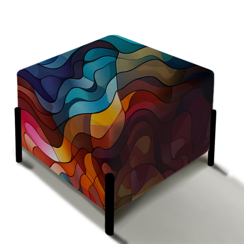 Poupart Psychedelic Puzzle - Abstract Square Ottoman