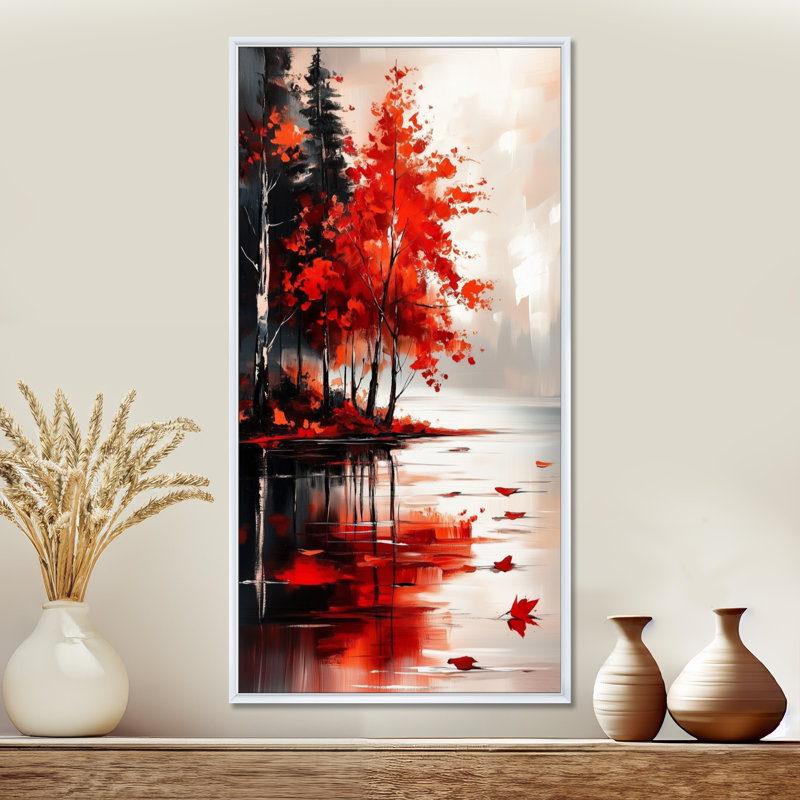 «Red Black Saffo III», impressions sur toile nature, art mural encadré serein, H 40 po x l 20 po, Cadre flottant blanc