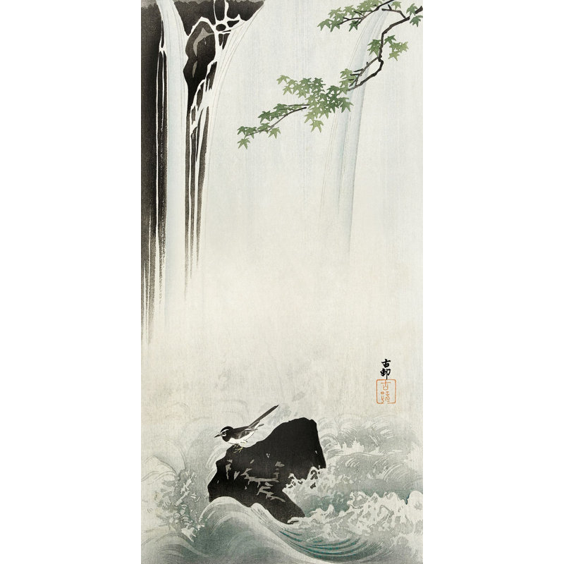 2JP6339 Japanese Wagtail At Waterfall by Ohara Koson - Wrapped Canvas Art Prints, 70cm H x 35cm W x 4cm D