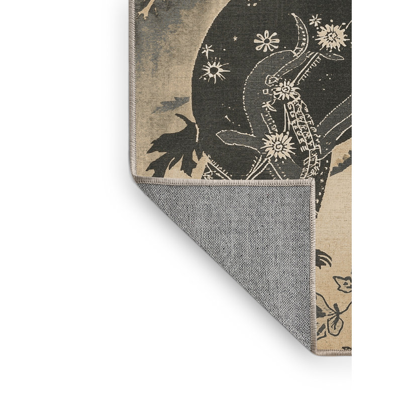 Machine Washable Pantelie Classic Oriental Rug in Black – Beige Binding, 3 x 5