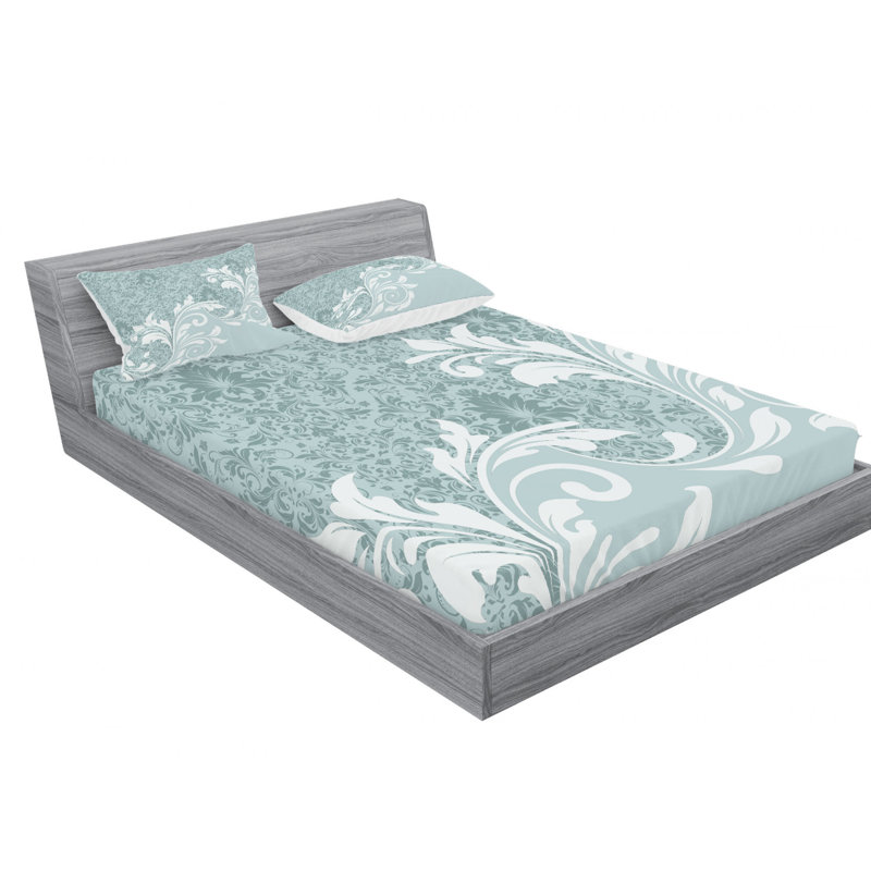Microfiber Floral Sheet Set, Queen Sheet Set with Fitted Sheet, Ivy Leaves Damask