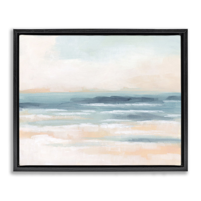«Pastel Beach Coast», art mural encadré sur toile flottante par June Erica Vess, Cadre flottant noir de jais
