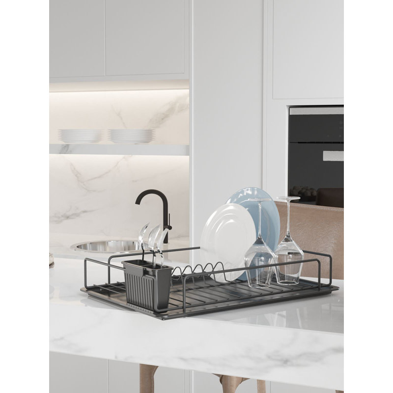 Dilesh Durable Metal Dish Rack, Black, 14.0 x 11.6 x 3.7 inches | 100% Metal Construction, Thickness: 0.1 to 0.2 inches | Holds 13.2 to 17.6 lbs | Perfect for Kitchen Organization, Stylish and Functional Design