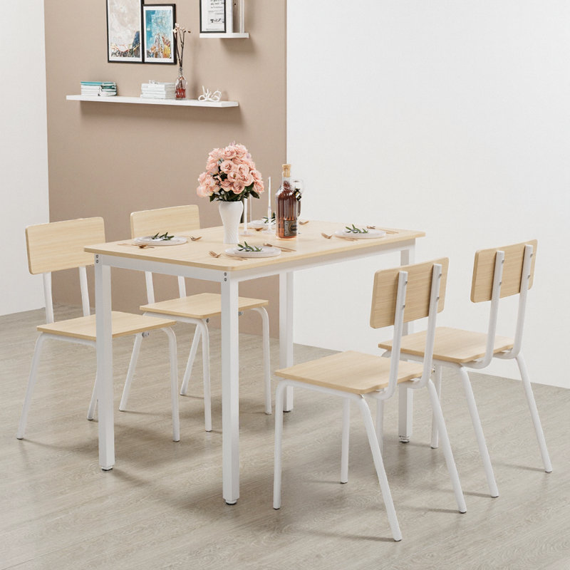 5-Piece Dining Table Set with 4 Chairs, Oak, Oak, White