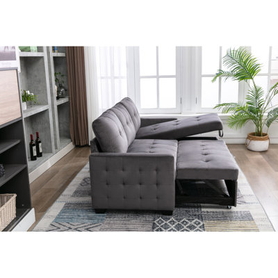 Canapé-lit modulaire réversible de 77 po avec rangement et canapé-lit modulaire en L avec siège et tissu en velours pour salon