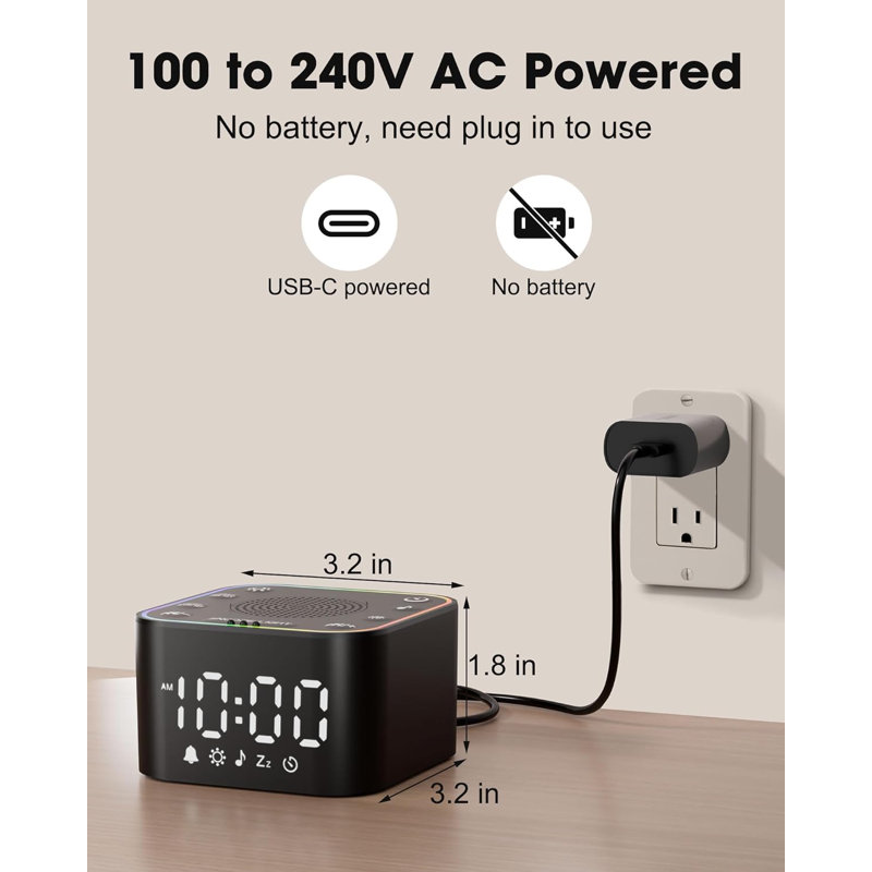 White Noise Sound Machine Noise Machine With Alarm Clock For Sleeping RGB Night Light Digital Clock Nightstand, With 30 Soothing Sounds Including Fan, Rain