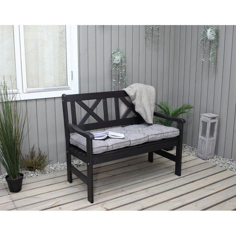 Almetra Solid Wood Pine Outdoor Bench, 88cm H x 107cm W x 61cm D, Black