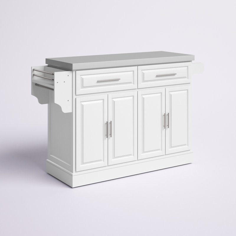 White Stainless Steel Top Kitchen Cart with Storage and Racks