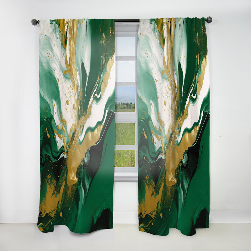 Green And Gold Liquid Magic II - Abstract Velvet Curtain - 1 Panel, 52" W x 108" L