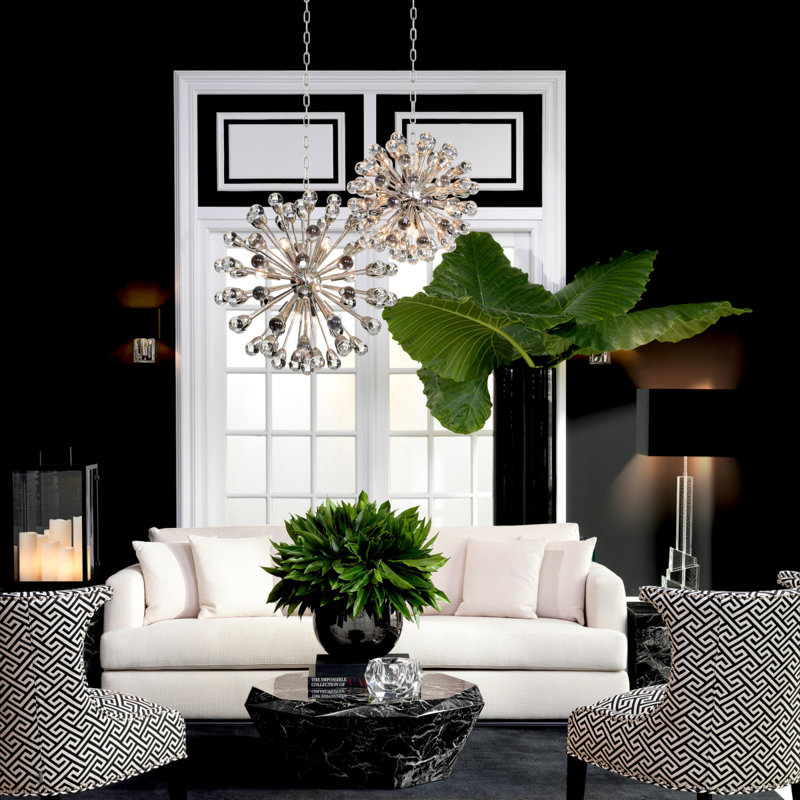 Lustre sphérique Spoutnik 12 lumières Antares, Nickel, H 89 po x l 30 po x P 30 po